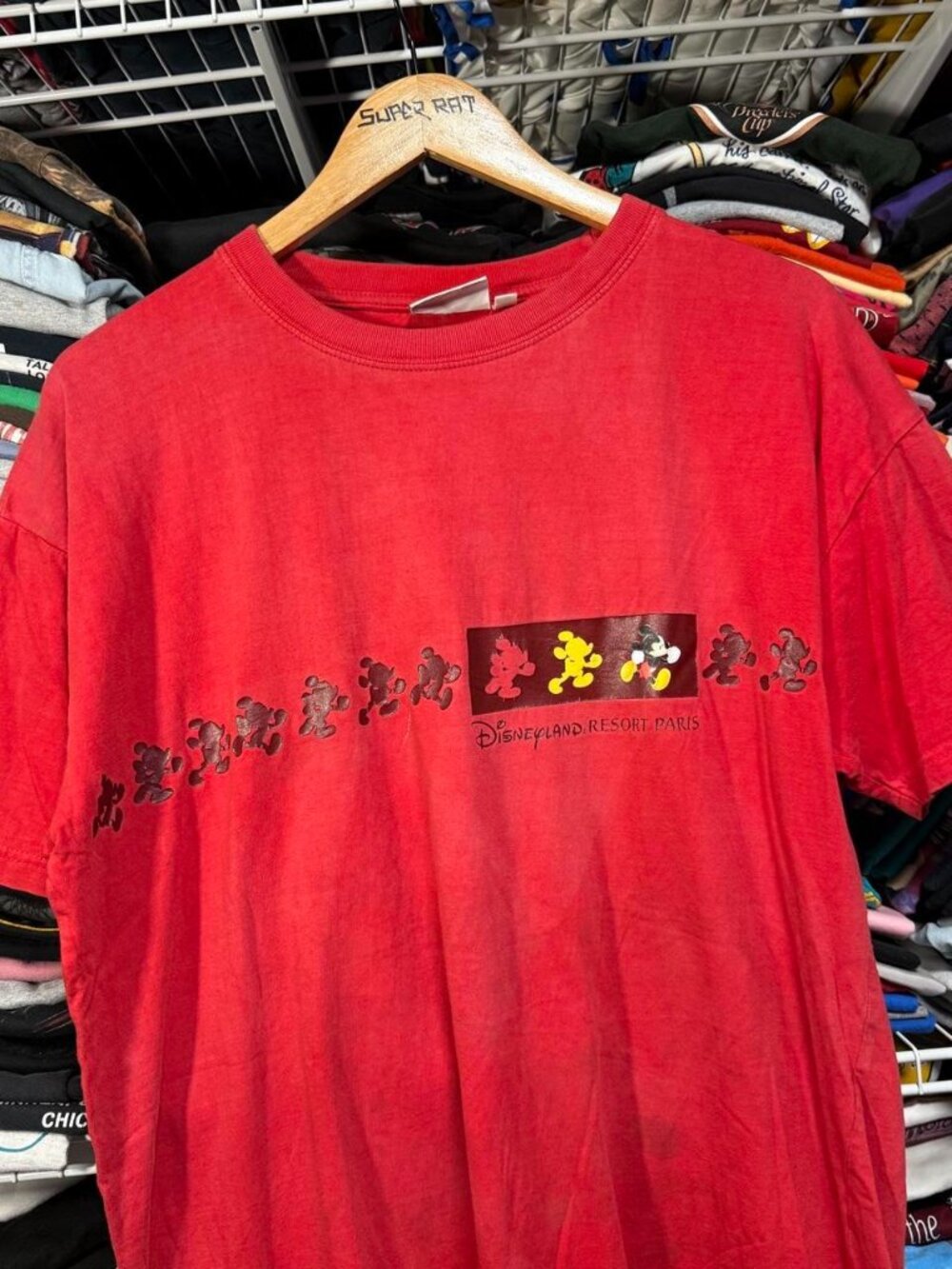 Y2K Disneyland resort Paris wrap around Mickey Mouse graphic t shirt red